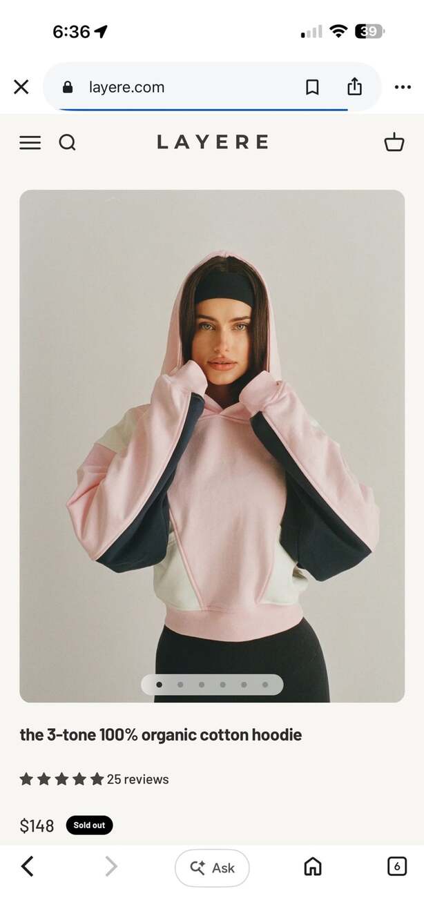 LAYERE Colorblock Hoodie 100% organic cotton Pink White Navy